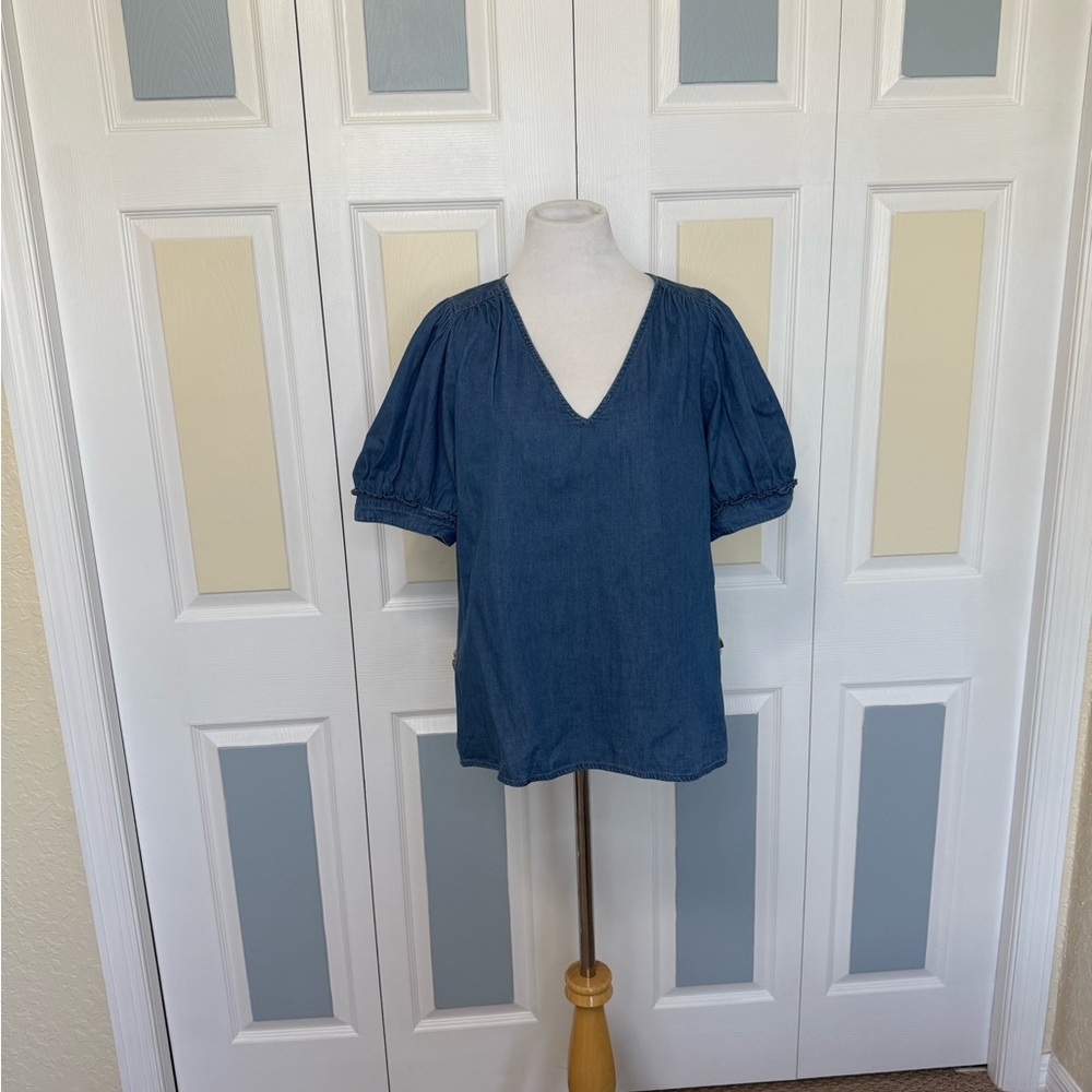 Draper James Blue‎ Relaxed Puff Sleeve Blouse Sz L